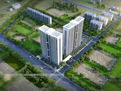 Bangalore-Highrise-apartments-3d-bird-eye-view3d-real-estate-Project-rendering-Architectural-3drendering-service-provider