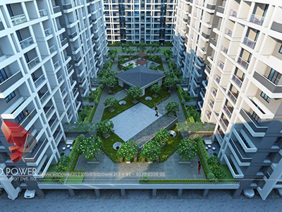 Bangalore-virtual-walkthrough-freelance-apartment-Elevation-architectural-services-township-day-view-birds-eye-view