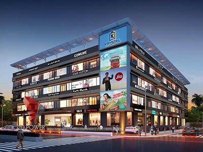 Bangalore-architectural-services-3d-model-architecture-shopping-mall-eye-level-view-night-view-building-apartment-rendering