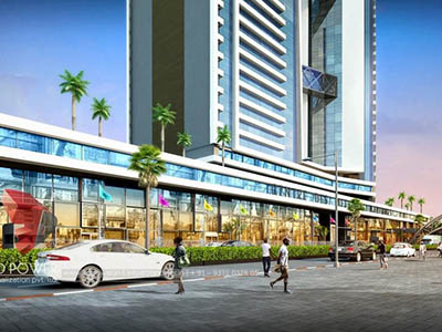 Hyderabad-3d-rendering-services-3d-real-estate-rendering-company-shopping-area-evening-view-eye-level-view