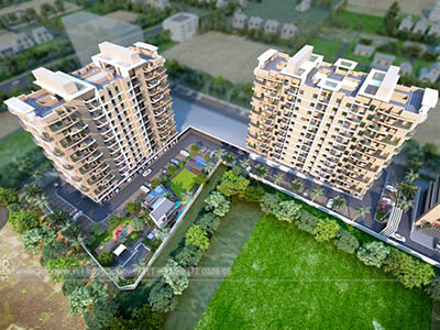 Hyderabad-High-rise-apartments-bird-eye-view-rendering-company-animation-services
