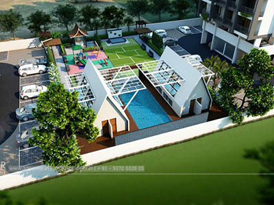 Hyderabad-play-ground-swimming-pool-parking-lavish-apartment-design-3d-rendering-company-service-india