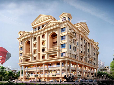 Hyderabad-3d-exterior-render-architectural-comercial-residential-complex-day-view-panormaic
