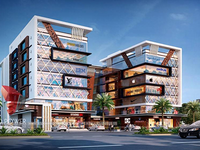 Hyderabad-3d-visualization-architectural-visualization-virtual-walk-through-comercial-complex-evening-view