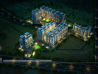 Hyderabad-Township-3d-rendering-evening-view-beutiful-walkthrough-animation-services