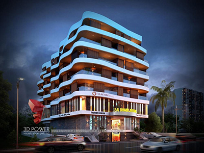 Hyderabad-3d-model-architecture-3d-rendering-service-3d-Visualization-night-view-commercial-complex