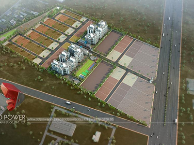 Hyderabad-3d-real-estate-walkthrough-3d-visualization-apartment-rendering-townhsip-buildings-birds-eye-veiw-evening-view