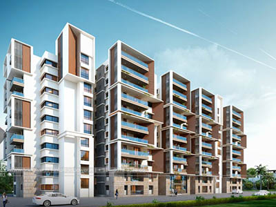 Hyderabad-Apartments-highrise-elevation-front-evening-view-walkthrough-freelance-company-animation-services
