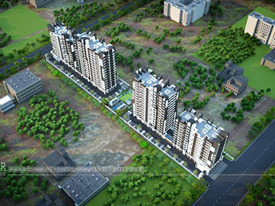 Hyderabad-Bird-eye-view-township-playground-walkthrough-freelance-company-animation-services