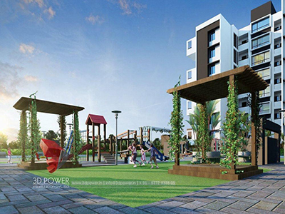 play-ground-apartments-Lucknow-elevation-rendering-architectural-services-birds-eye-view-evening-view