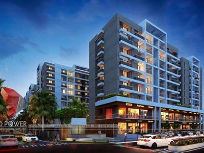 3d-real-estate-walkthrough-animation-services-services-pune-real-estate-walkthrough-apartments-buildings-night-view-3d-Visualization