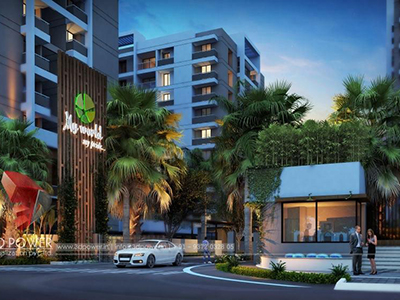 real-estate-walkthrough-pune-Architecture-birds-eye-view-high-rise-apartments-night-view-virtual-rendering